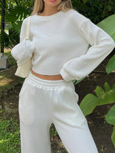 Load image into Gallery viewer, Waffle-Knit Round Neck Top and Pants Set
