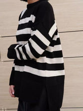 Load image into Gallery viewer, Slit Striped Round Neck Sweater
