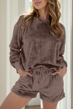 Load image into Gallery viewer, Round Neck Long Sleeve Top and Shorts Lounge Set
