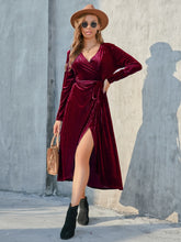 Load image into Gallery viewer, Tie Front Long Sleeve Slit Dress
