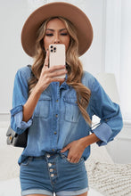 Load image into Gallery viewer, Button Front Roll-Tab Sleeve Denim Shirt
