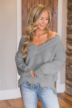 Load image into Gallery viewer, Frayed Hem Dropped Shoulder Sweater
