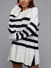 Load image into Gallery viewer, Slit Striped Round Neck Sweater
