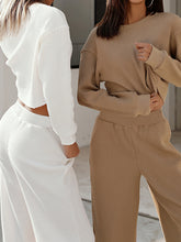 Load image into Gallery viewer, Waffle-Knit Round Neck Top and Pants Set
