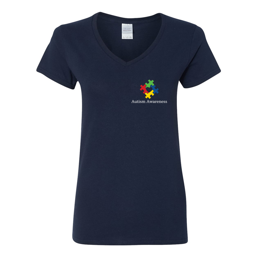 Autism Awareness V-Neck T-Shirt (White)