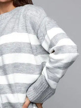 Load image into Gallery viewer, Slit Striped Round Neck Sweater
