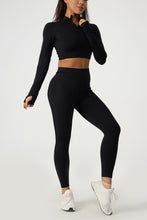 Load image into Gallery viewer, Quarter Zip Raglan Sleeve Top and High Waist Leggings Active Set
