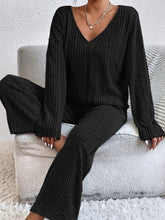 Load image into Gallery viewer, V-Neck Long Sleeve Top and Pants Set
