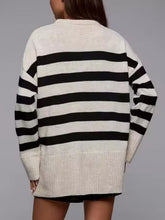 Load image into Gallery viewer, Slit Striped Round Neck Sweater
