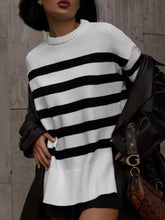 Load image into Gallery viewer, Slit Striped Round Neck Sweater
