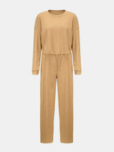 Load image into Gallery viewer, Waffle-Knit Round Neck Top and Pants Set
