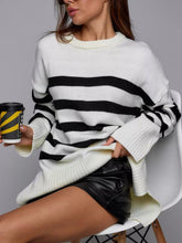 Load image into Gallery viewer, Slit Striped Round Neck Sweater
