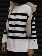 Load image into Gallery viewer, Slit Striped Round Neck Sweater
