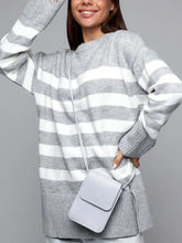 Load image into Gallery viewer, Slit Striped Round Neck Sweater
