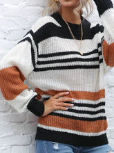 Load image into Gallery viewer, Contrast Striped Round Neck Long Sleeve Sweater
