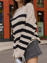 Load image into Gallery viewer, Slit Striped Round Neck Sweater
