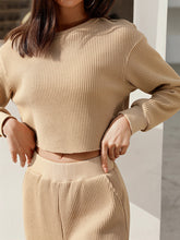 Load image into Gallery viewer, Waffle-Knit Round Neck Top and Pants Set
