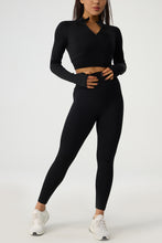 Load image into Gallery viewer, Quarter Zip Raglan Sleeve Top and High Waist Leggings Active Set
