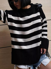 Load image into Gallery viewer, Slit Striped Round Neck Sweater
