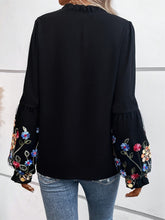 Load image into Gallery viewer, Embroidered Notched Long Sleeve Blouse
