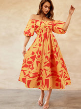 Load image into Gallery viewer, Printed Off-Shoulder Balloon Sleeve Dress
